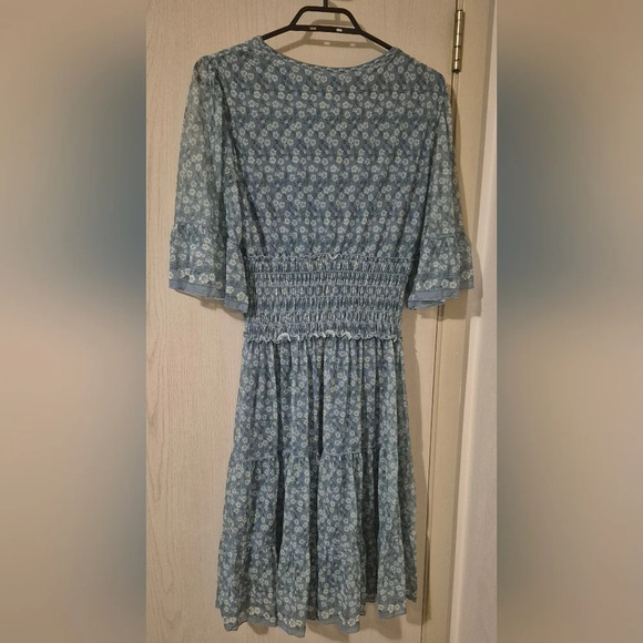 Max Studio Blue Floral Flutter Sleeve Midi Dress - Picture 2 of 9